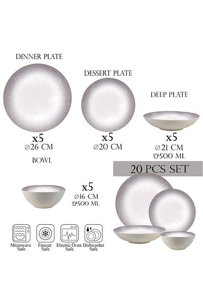 Cesiro 20-piece plate set, 5 people - Ensemble Grigio Eleganza - Italian Porcelain Dinnerware Set