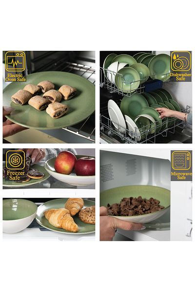 Cesiro 24-piece plate set, for 6 people, Kiwi, Cesiro, Ivory White with Green