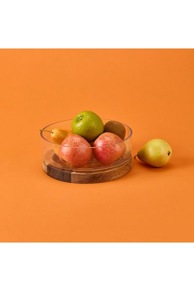 MİEN Mien Acacia Glass Fruit Bowl with Stand - Brown / Transparent - 22X9 cm