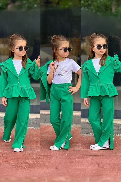 Minigimin Cicileri My Little One's Ciciler Flounce Jacket Girl's 3-Piece Set - Green