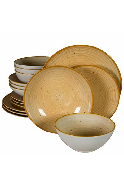 Cesiro 16-piece plate set, for 4 people, Sundown, Cesiro, Ivory White with Yellow