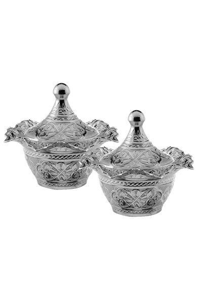 Sena 2 Adet Lalegül Kapaklı Yuvarlak Küçük Boy Metal Şekerlik (056-2)