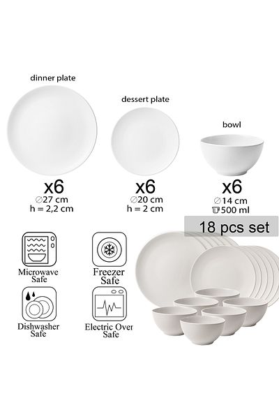Cesiro 18-piece plate set, for 6 people, North Pole, Cesiro, Matt White