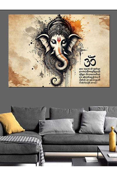 Tablomega Desenul Indian God Ganesha Canvas Decorativ - Pictură din Lemn MDF