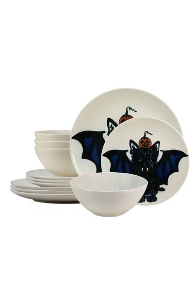 Cesiro 12-piece plate set, for 4 people, BatKitty, Cesiro, Ivoire with the Cat