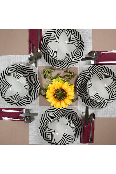 Cesiro Dining set, 18 pieces, for 2 people, Hypnosis, Cesiro, Ivory White with black stripes