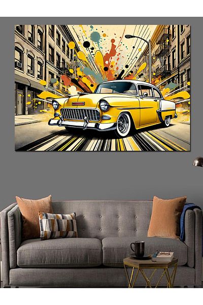 Tablomega Taxi galben merge rapid Pânză decorativă - Lemn MDF