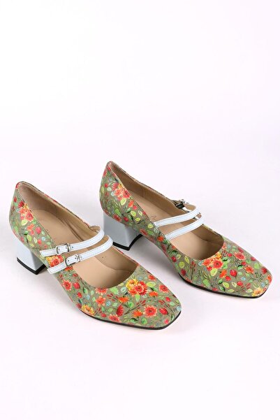 Hayati Arman Women's Genuine Leather Upper Strappy Heeled Shoes Green Multi