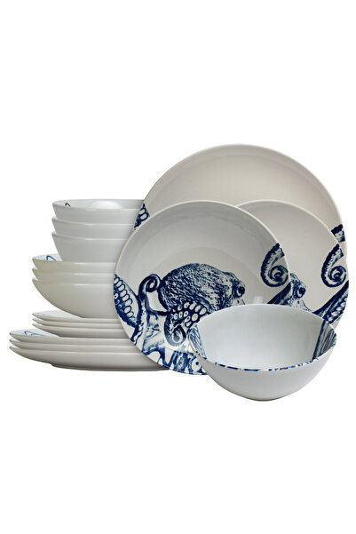 Cesiro Set farfurii 16 piese, pentru 4 persoane, Maritim Oceanic, Cesiro, Alb...