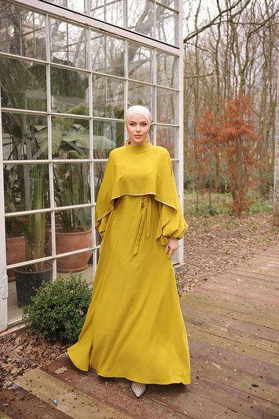 Nissra Rochie de seară cu mânecă liliac verde ulei Ankanoor Anka 255066