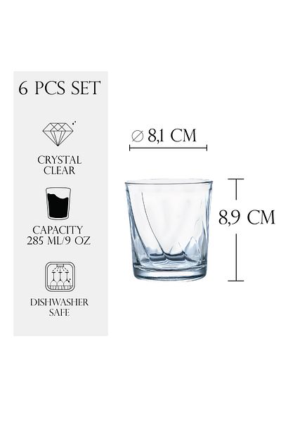Cesiro Set de 6 pahare de apă, Kyknos, 285 ml, Transparent