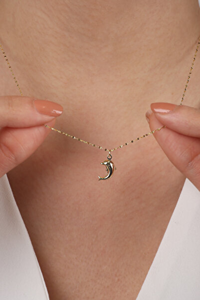 DİAMİNE PIRLANTA 14 Ayar Altın Aynalı Zincir Yunus Balıklı Kolye