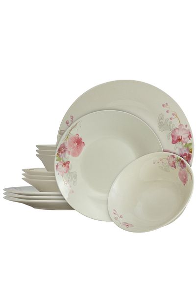 Cesiro 12-piece plate set, for 4 people, Cesiro, Ivoire with orchids