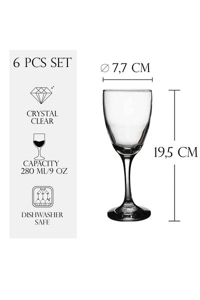 Cesiro Set of 6 280 ml glasses with glass stem, Cesiro