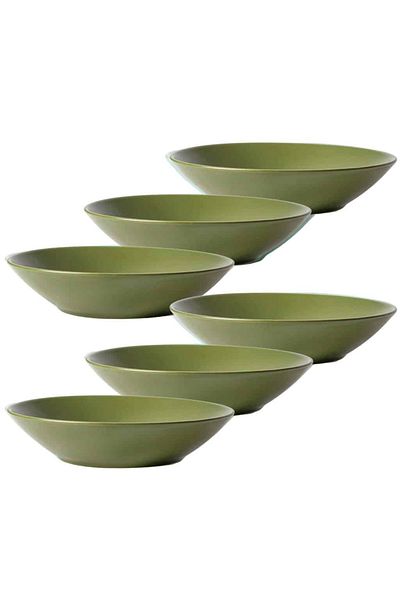 Cesiro Set of 6 deep plates, matte olive green, 21 cm
