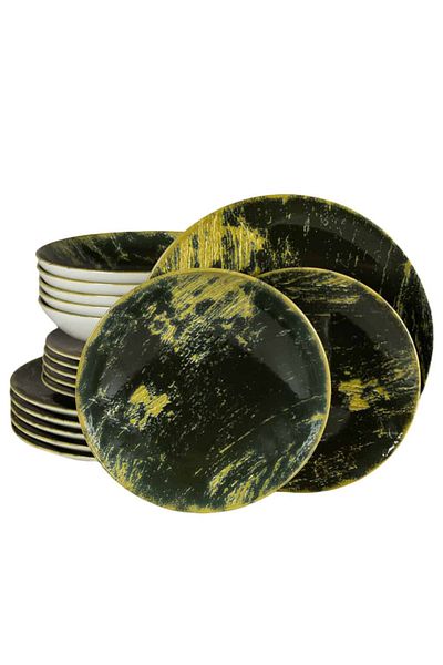 Cesiro 18-piece plate set, for 6 people, Forest, Cesiro, Ivory White with Green