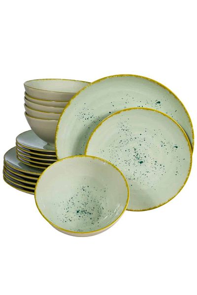 Cesiro 18-piece plate set, for 6 people, Light Pistachio, Cesiro, Glossy Pastel Green