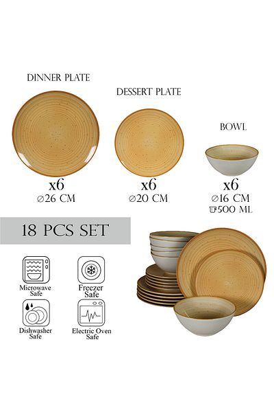 Cesiro 18-piece plate set, for 6 people, Sundown, Cesiro, Glossy Ivoire White with Yellow