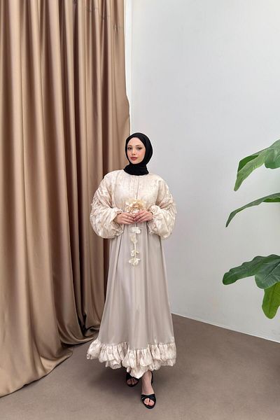 QUQA Jacquard Satin Dress - Beige