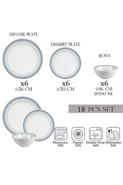 Cesiro 18-piece plate set, 6 people, bowl set - Ensemble Bella Blu - Italian Porcelain Dinnerware Set