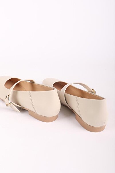 Hayati Arman Women's Genuine Leather Top Strappy Ballerinas Beige