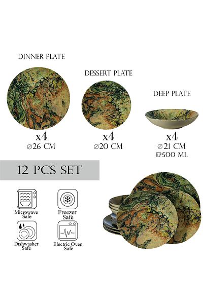 Cesiro 12-piece plate set, for 4 people, Abstract Art, Cesiro, Multicolor