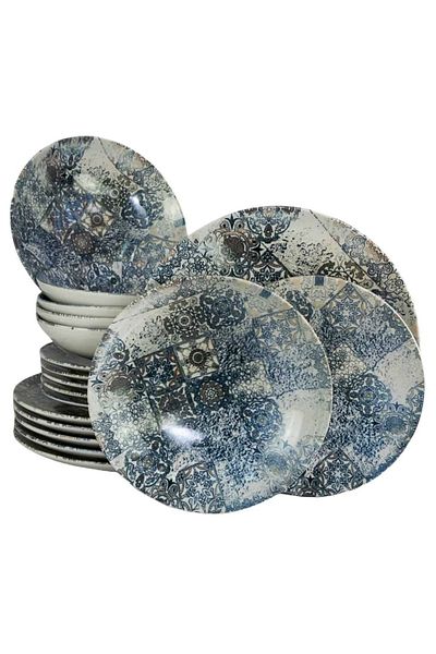 Cesiro 18-piece plate set, for 6 people, Blue Tiles, Cesiro, Ivory White with Blue