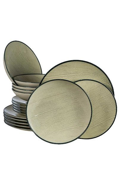 Cesiro 18-piece plate set, for 6 people, Sand, Cesiro, Ivoire White with black rim
