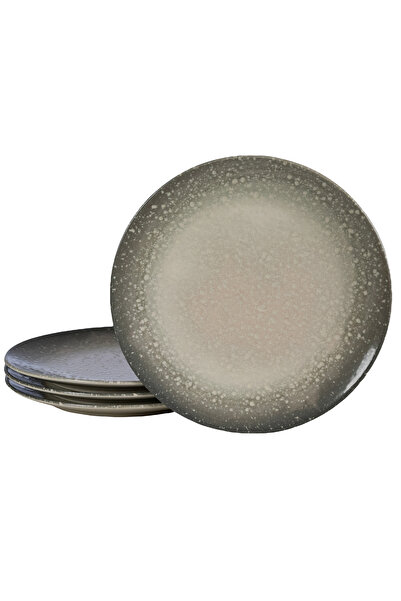 Cesiro Set 4 farfurii desert, 20 cm, Stone, Cesiro, Fabricat in Romania, Alb Ivoire cu gri