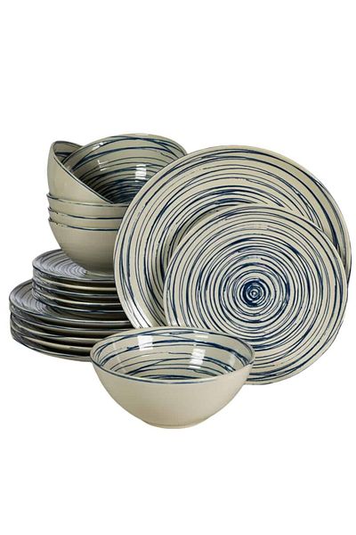Cesiro 18-piece plate set, for 6 people, Maritim, Cesiro, Glossy Ivoire White with Blue