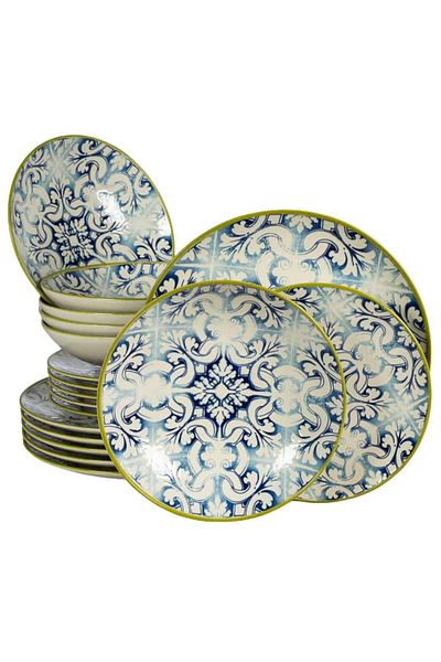 Cesiro 18-piece plate set, for 6 people, Marocco, Cesiro, Ivory White with Blue