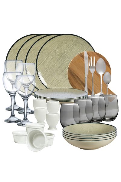 Cesiro Create Culinary Memories with the 45-Piece Complete Set, Ivory White with Light Green