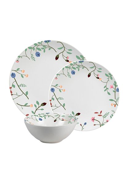 Cesiro 12-piece plate set, 4 people, bowl set - Insieme Fiori Eleganti - Italian Porcelain Dinnerware Set
