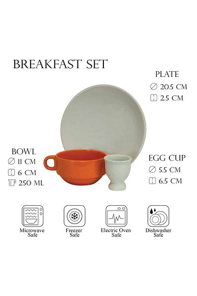 Cesiro Breakfast set, 3 pieces, for one person, Cesiro, White/Orange