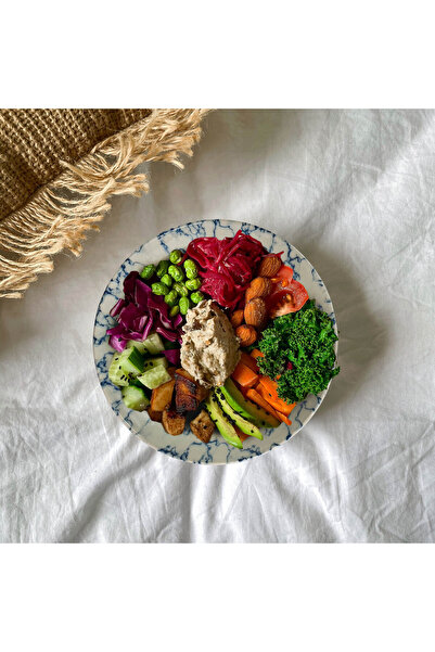 Cesiro Set farfurii 12 piese, pentru 4 persoane, Marble, Cesiro, Alb Ivoire lucios cu albastru