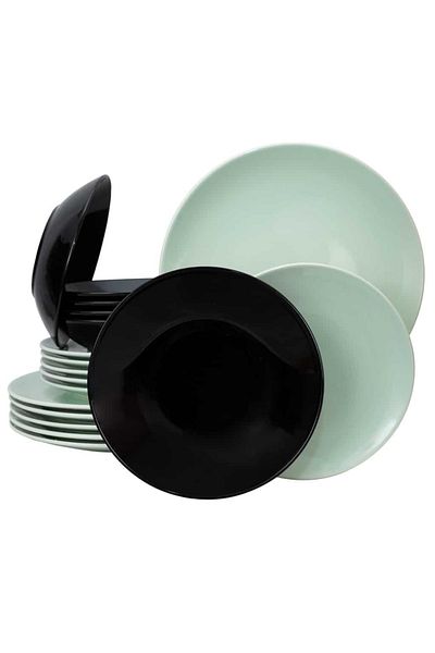 Cesiro 18-piece plate set, for 6 people, IceCream, Cesiro, Green/Black