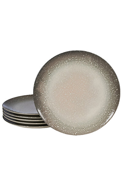 Cesiro Set 6 farfurii intinse, 26 cm, Stone, Cesiro, Fabricat in Romania, Alb Ivoire cu gri