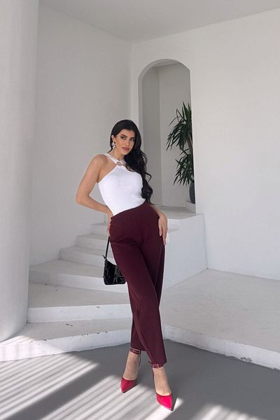 Stil Reyonu Crepe Fabric Full-Length Lycra Balloon Pants Without Belt