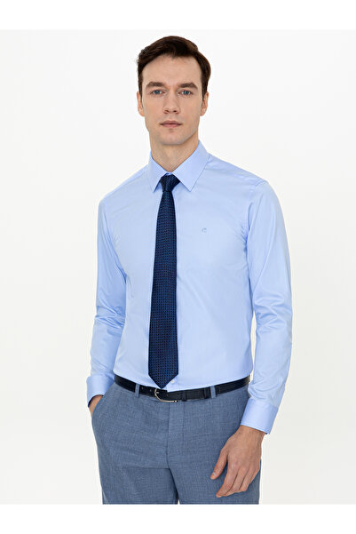 Cacharel Mavi Slim Fit %100 Pamuk Klasik Yaka Basic Gömlek 50250885-VR036