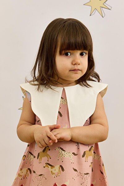 Fahhar Kids Rochie cu model de cai - roz cu guler asimetric