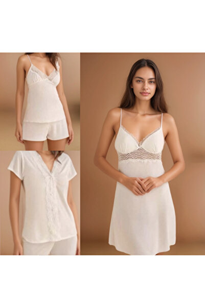 Soweto Ecru 6-Piece Combed Cotton Dowry Set - Nightgown, Dressing Gown, Pajama Set