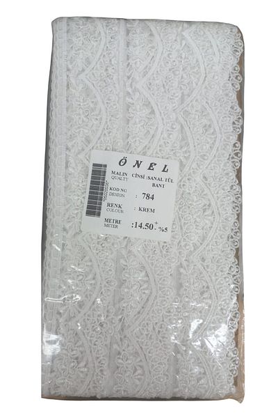 MBB ETİCARET Lace Polyester Virtual Tulle Tape Cream 14.50 Meters Width 3 cm On-784-Kr