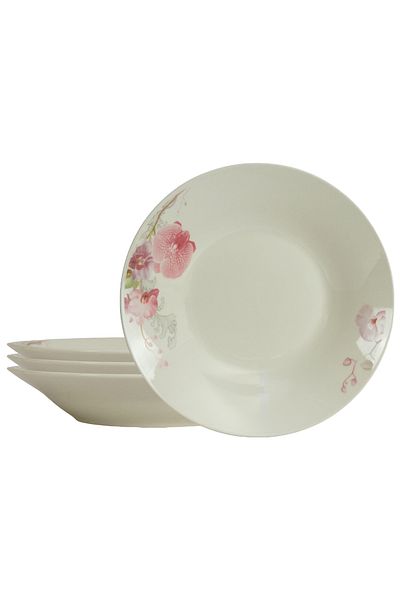 Cesiro Set of 4 deep plates 20 cm x 280 ml for 4 people Ivoire with orchids