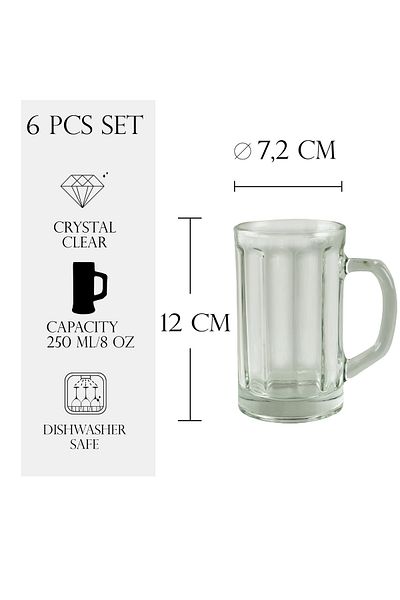 Cesiro Set 6 halbe de bere, 250 ml, Transparent