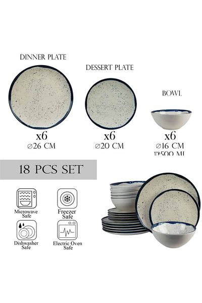 Cesiro 18-piece plate set, for 6 people, Anchor, Cesiro, Ivory White/Blue