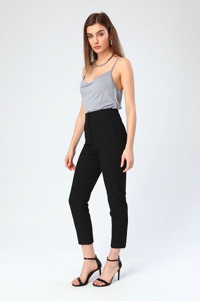 Berm Women's Black Cuffed High Waist Trousers