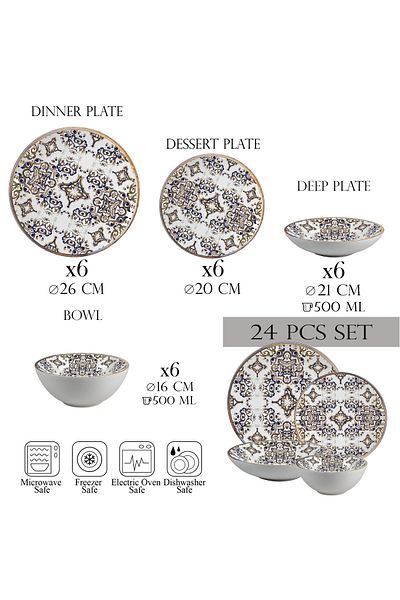 Cesiro 24-piece plate set, 6 people - Eleganza Bronzo - Italian Porcelain Dinnerware Set