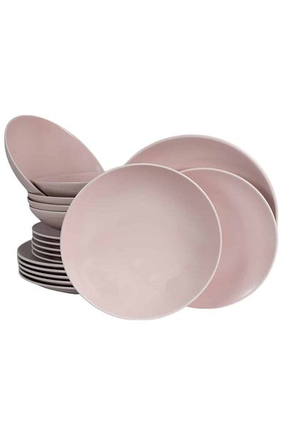 Cesiro 18-piece plate set, for 6 people, Milkshake, Cesiro, Matte Pink
