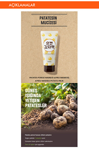 Missha Güneşten Kaynaklı Yıpranmış Ciltler İçin Nemlendirici Uyku Maskesi A'PIEU Mashed Potato Pack