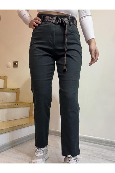 ROSSA Large Size Elastic Waist Belted Pipe Leg Trousers